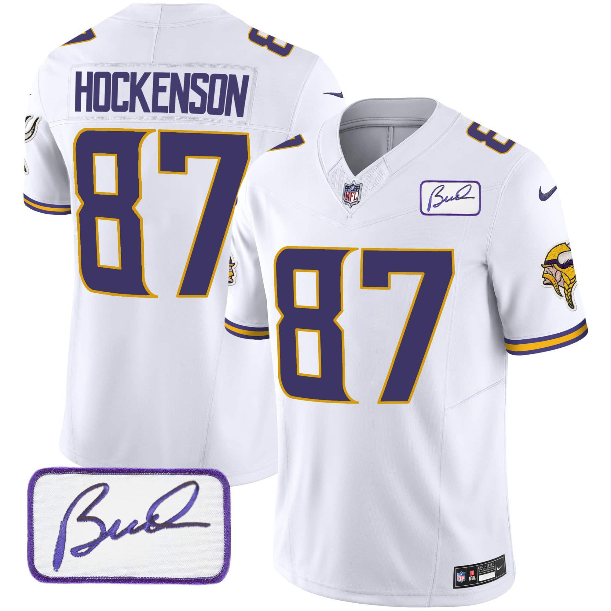 Men Minnesota Vikings #87 Hockenson White 2024 Nike Bud Grant Patch Classic Limited NFL Jersey style 1